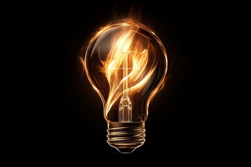 Flaming light bulb with a dark backdrop creating a stark contrast that emphasizes the raw power and untamed energy of a groundbreaking thought or revolutionary concept