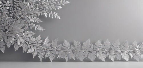 Shimmering silver leaf border with delicate lace details, elegant botanical design , texture, craft, premium