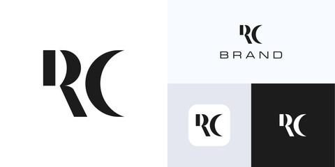 Minimal letter R and C with geometric style, logo icon design vector illustration template, Elegant symbol initial alphabet RC, CR with monochrome color for brand identity and business company
