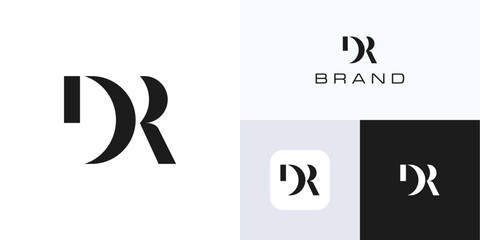 Minimal letter D and R with geometric style, logo icon design vector illustration template, Elegant symbol initial alphabet RD, DR with monochrome color for brand identity and business company