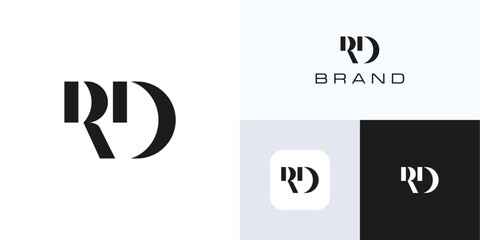 Minimal letter R and D with geometric style, logo icon design vector illustration template, Elegant symbol initial alphabet RD, DR with monochrome color for brand identity and business company
