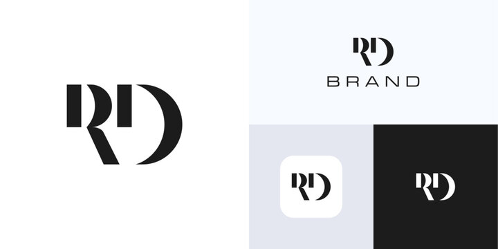 Minimal letter R and D with geometric style, logo icon design vector illustration template, Elegant symbol initial alphabet RD, DR with monochrome color for brand identity and business company