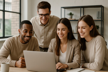 people looking at a laptop.