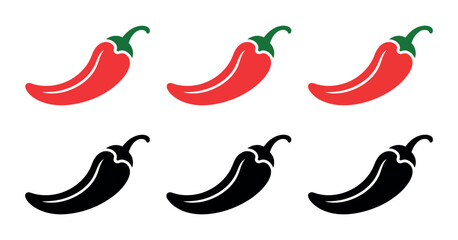 Six Chili Pepper Icons Red and Black Variations for Spicy Food Design