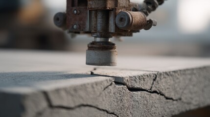 A mechanical drill penetrates a solid stone, showcasing power, precision, and industrial strength in action.