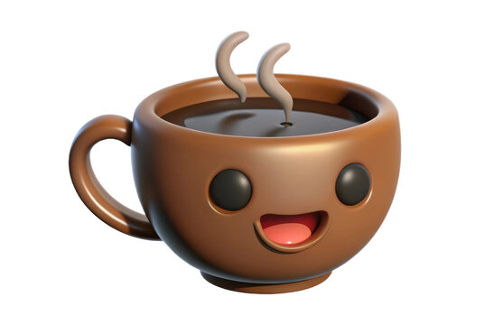 PNG Cute smiling coffee cup with steam cartoon character