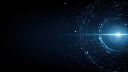 Abstract blue light effect with circles and dark background.