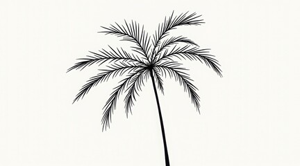 Fototapeta premium Minimalist black and white illustration of a palm tree isolated on a white background