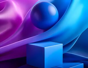 Ball and cube in smooth transitions between blue and purple.