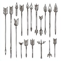 Delicate Hand-Illustrated Arrow Set. A Collection of Decorative Pointers and Directional Elements