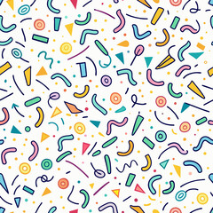 Whimsical abstract pattern with a variety of shapes and colors