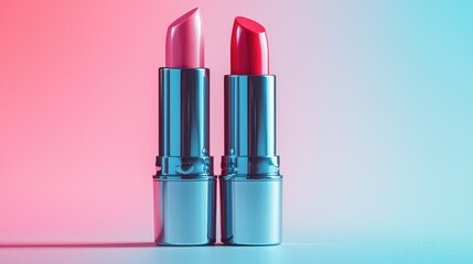 Two lipsticks on colorful gradient background