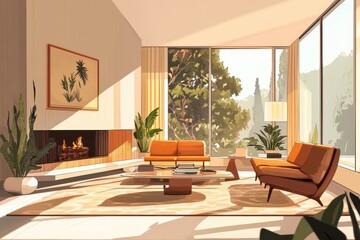 Mid-Century Modern Villa Living Room: A Contemporary Interior Design Concept