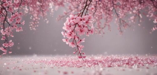 Obraz premium Mesmerizing pink sakura petal cascade against a blurred, soft backdrop , gentle, petals