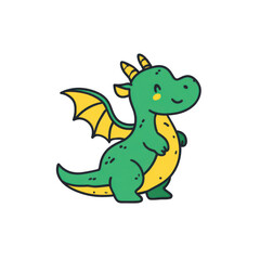 Cute cartoon dragon vector illustration on a white background, png, transparent