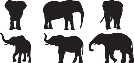 Six Elegant Elephant Silhouettes Perfect for African Safari Themes Wildlife Designs and Animal Art Projects