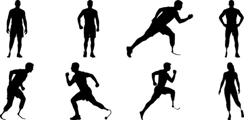 Powerful Silhouettes Amputee Athletes Running Jumping Posing Active Lifestyle