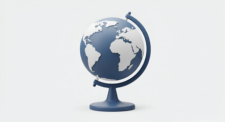 Blue Globe World Map Geography Travel Decor on white background