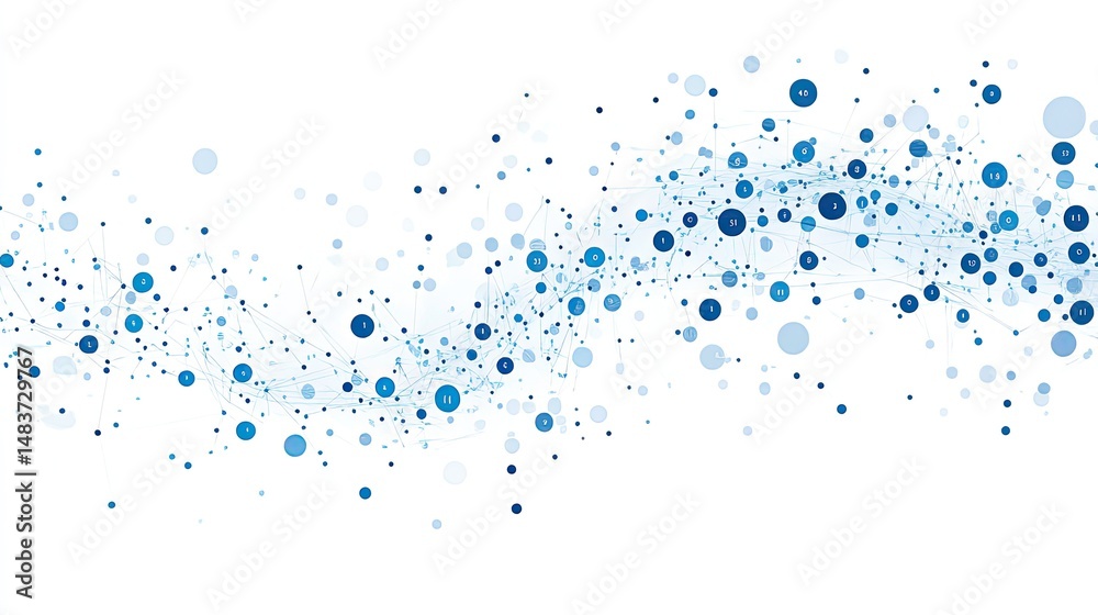 Wall mural an abstract network of interconnected blue circles and lines on a clean white background design elem