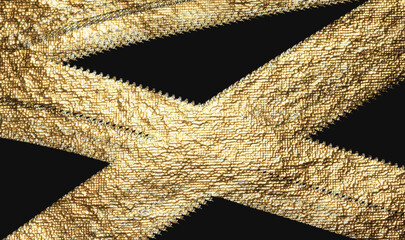 Golden metallic stripes on a black background. Elegant abstract pattern with shimmering glitter and