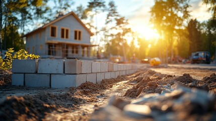 House Construction Site at Sunset