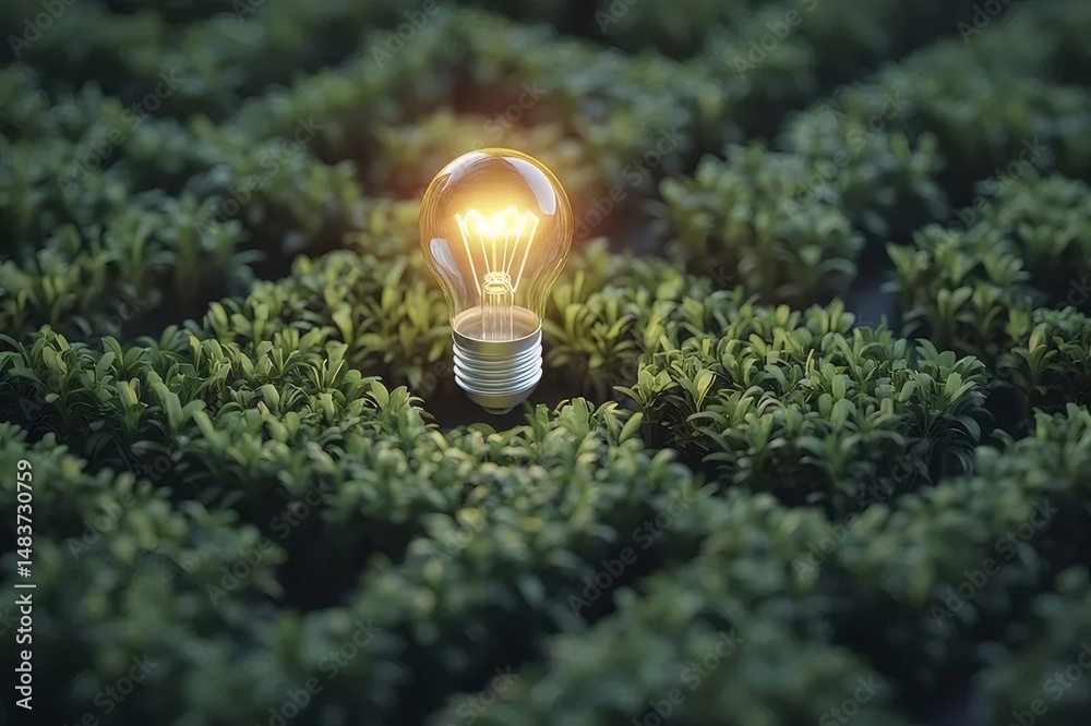 Aufkleber 輝く電球アイデアと緑の植物の背景にあるインスピレーションコンセプト 環境エネルギーと持続可能性の象徴