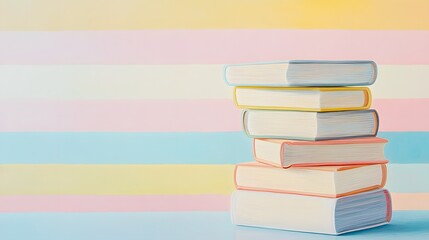 Digital illustration of a pastel-colored stack of books against a gradient background.