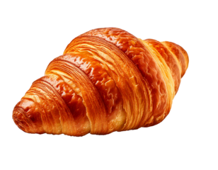 Croissant, separated and isolated on white background, ideal for food design, advertising, and presentations. This natural, detailed photo captures the crisp, flaky texture and golden-brown color of a