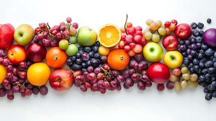 Fresh fruits arrangement on white background.