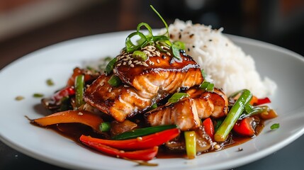 Grilled Salmon with Vegetables and Rice