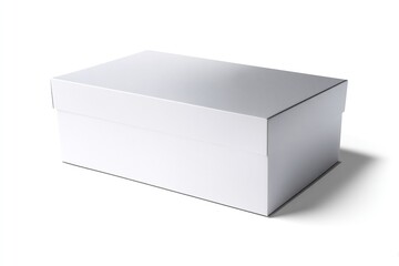 Naklejka premium A sleek, blank, rectangular white box on a white surface, casting a soft shadow.