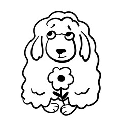 Very fluffy big dog with flower, black outline