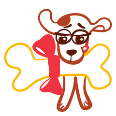 little puppy holding very big bone in mouth, gift