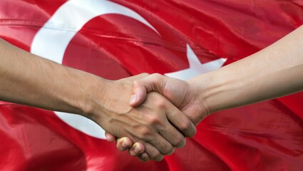 Handshake in Front of Turkish Flag &ndash; Symbol of Agreement, Diplomacy, and Partnership