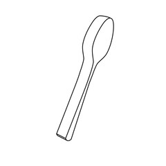 The outline of a large spoon is made with black lines. 3D view of the object in perspective. Vector illustration on white background