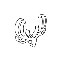 The outline of a large deer horns symbol is made with black lines. 3D view of the object in perspective. Vector illustration on white background