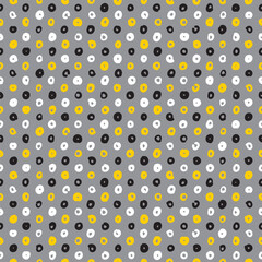 Doodle rings seamless vector pattern. Abstract circle illustration background in gray, white, black and yellow