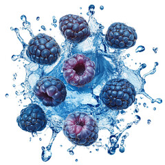 blue raspberries explosion isolated on white background
