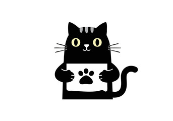 Cute black cat illustration with 'Hug Your Cat Day' text. Simple, modern design with a paw print. Ideal for social media and marketing.