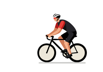 Fototapeta premium A cyclist rides outdoors on Bicycle Day. A man in cycling gear enjoys a sunny ride. Modern, flat design illustration. Perfect for promotional materials.