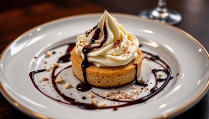 Indulge in Creamy Dessert with Swirls of Frosting and Chocolate Sauce