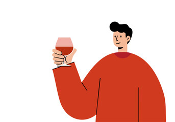 A stylish man enjoys a cognac in a modern illustration. Bold colors and clean lines create a sophisticated feel. Perfect for branding and lifestyle content.