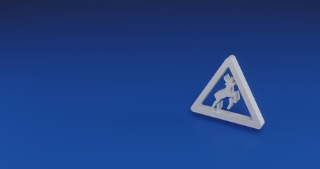 Isolated realistic white wild animals road sign with shadow. Located on the right side of the scene. 3d illustration on transparent background