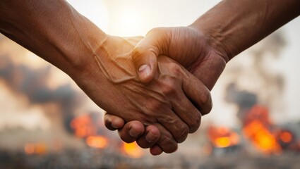 Symbolic Handshake of Truce Amid Conflict &ndash; Peace and Reconciliation Concept