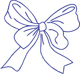 line art blue ribbon bow on white