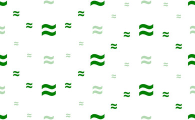 Seamless pattern of large and small green approximately equal symbols. The elements are arranged in a wavy. Illustration on light green background