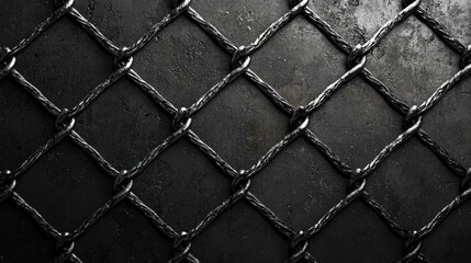 Metallic Chain Link Fencing Background with Highlighted Textures in a Dark Setting Perfect for Design and Creative Projects