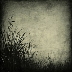 Silhouette of Tall Grass Against Textured Beige and Gray Background