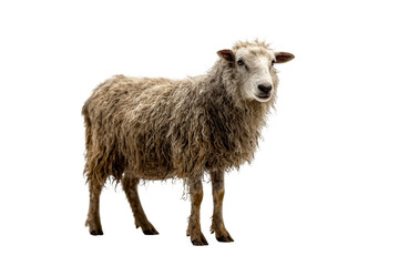 Naklejka premium Sheep isolated on transparent background standing in a cutout style looking forward