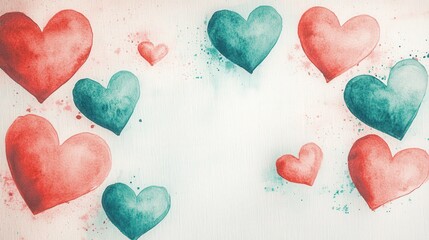 Obraz premium Watercolor hearts on a plain background art